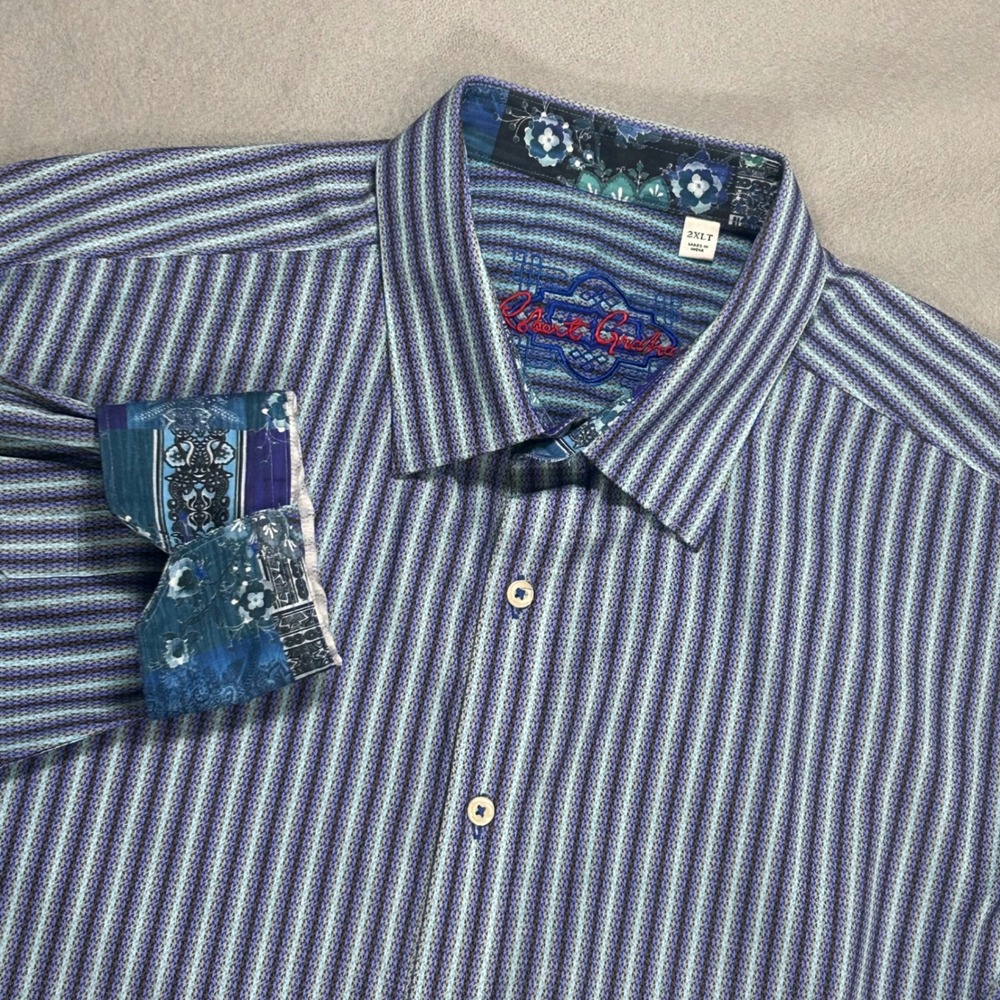 Robert Graham Mens XXLT Striped Long Sleeve Button Down Shirt Blue Purple Tall